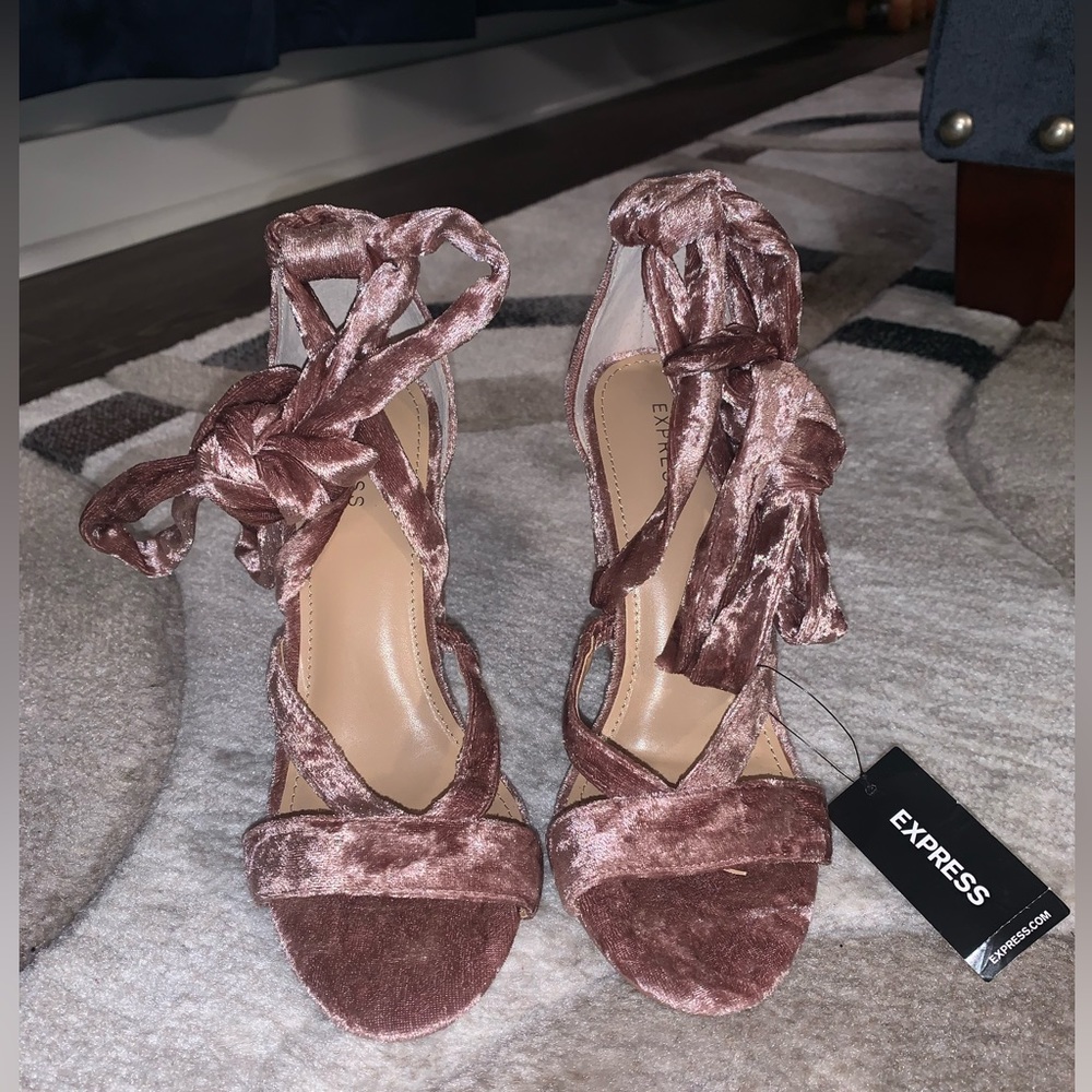 Express crushed velvet strappy heel mauve size 6 - Picture 5 of 7